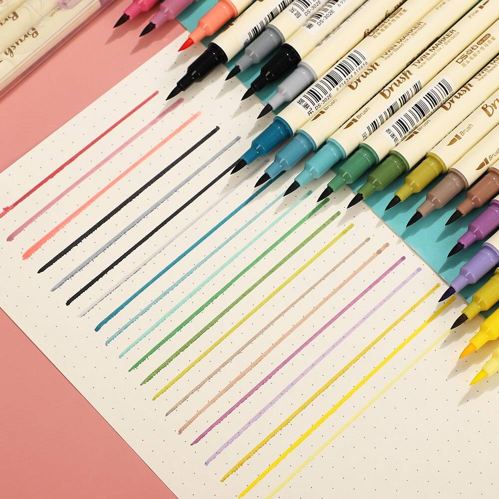 Retro Double Headed Brush Pen - Set of 3