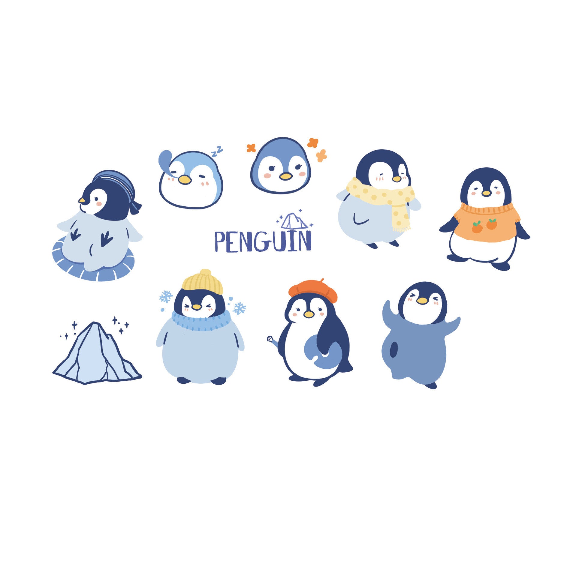 Blue Kawaii Arctic Animals Waterproof Decorative Sticker 20 pack